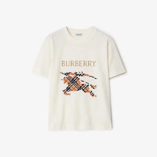 BURBERRY 巴宝莉 女士十字绣马术骑士徽标棉质圆领短袖T恤 白色 8110955 B7078 商品图0