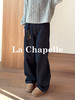 专柜实拍【工装风磨毛牛仔】拉夏贝尔/La Chapelle高腰后松紧百搭直筒阔腿裤显瘦长裤 商品缩略图0