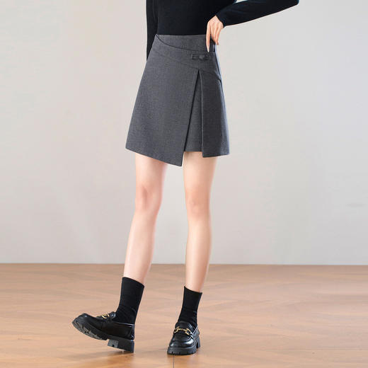 「自」全新升级【铂金会员146/天猫189/差价43】(40803)洛诗琳设计感高腰毛呢半身裙2026新款通勤不规则开叉A字裙 商品图1