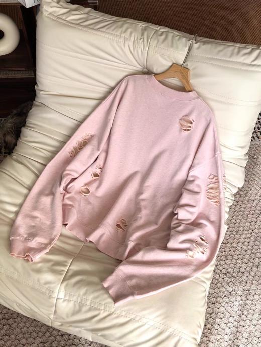 F010721破坏水洗做旧复古休闲宽松中性版圆领卫衣 商品图10