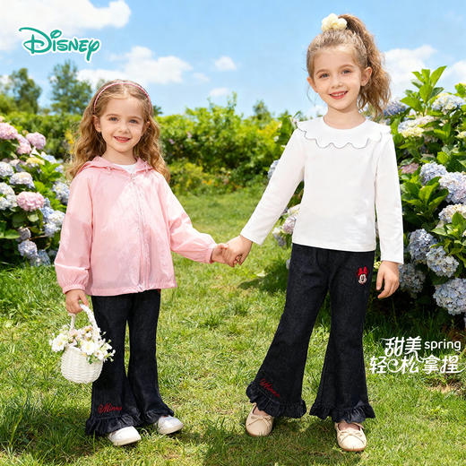 迪士尼（Disney）女童长裤甜美公主阔腿微喇时髦花边宽松牛仔裤2026春季新款裤子ZD1FK021 商品图0
