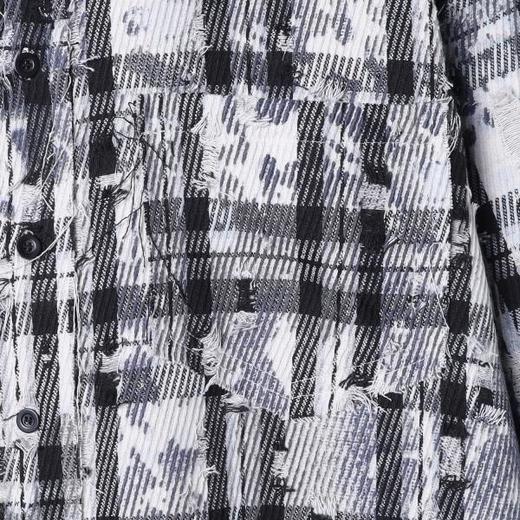 31017SDSA秋冬新款痞帅男装韩版磨破撞色格纹格子翻领长袖衬衫百搭时尚 商品图3