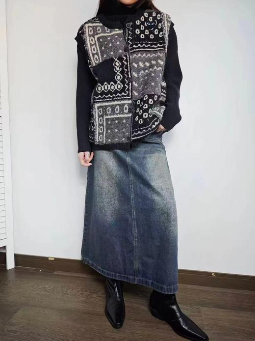 F010710慵懒复古感大地色系拼色针织无袖马甲女 商品图2