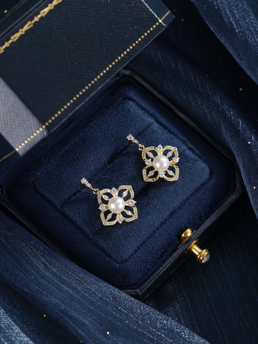 子佩集【四叶芳菲】银S925珍珠惜王妃耳钉【XXED009】6mm珠镀金四叶草2601 商品图3