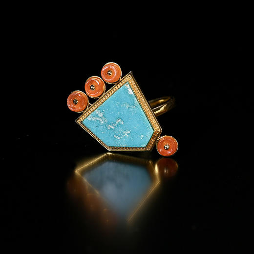 夏商绿松石嵌片+西亚高古红玛瑙“花枝俏”戒指 商品图1