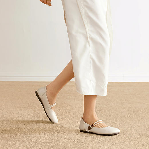 千百度薄底羊皮玛丽珍鞋女2026春季新款全包勃肯鞋平底浅口单鞋A26151805 商品图1