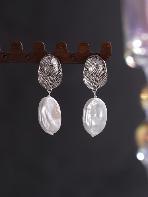 子佩集【沧海月华】银S925珍珠惜王妃耳钉【SPE0550001】13*16mm珠巴洛克扁珠2601 商品图1