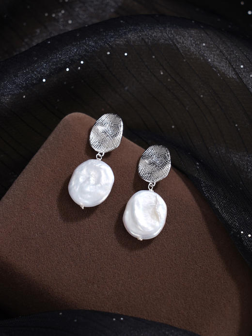 子佩集【沧海月华】银S925珍珠惜王妃耳钉【SPE0550001】13*16mm珠巴洛克扁珠2601 商品图3