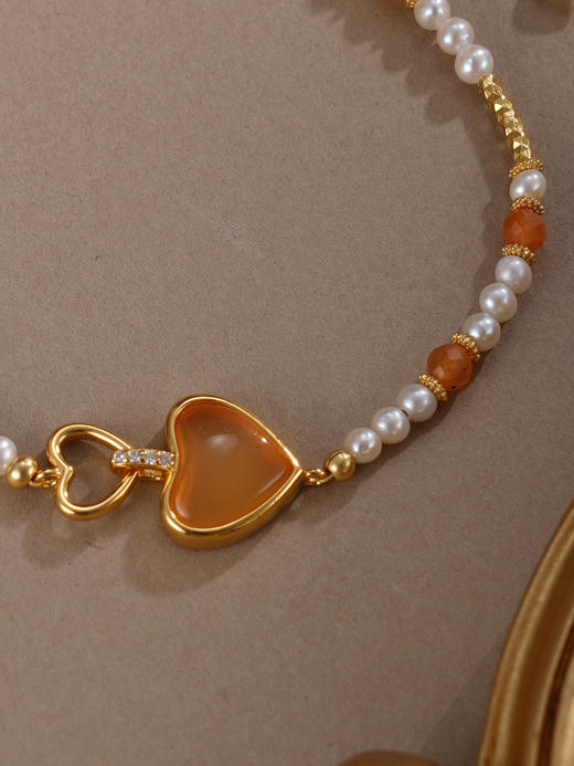 子佩集【灵珀珍爱】银S925珍珠惜王妃手链【SGB0747008】2.8mm珠爱心镀金2601 商品图7