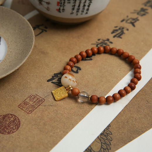 【西泠印社】雷峰塔砖灰手串 再配以“天然多福”印章金属挂坠 将福戴在手上 商品图1