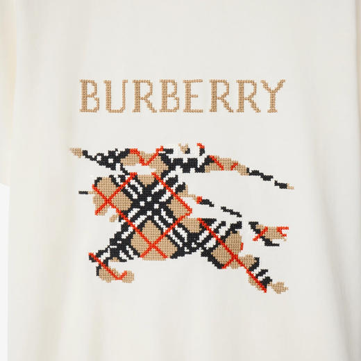 BURBERRY 巴宝莉 女士十字绣马术骑士徽标棉质圆领短袖T恤 白色 8110955 B7078 商品图1