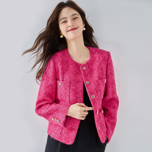 「高货sh」全新升级【铂金会员422/天猫569/差价147】(14115)洛诗琳气质小香风外套2026春季新款小圆领羊毛编织短外套 商品图0