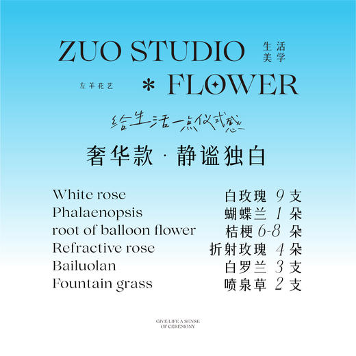 奢华款【静谧独白】白玫瑰9支/蝴蝶兰1朵/桔梗6-8朵/折射玫瑰4朵/白罗兰3支  /喷泉草2支/氛围感鲜花/仪式感鲜花 商品图3