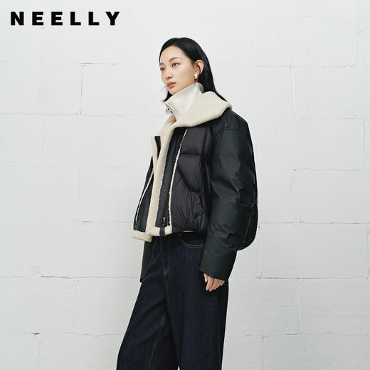 NEELLY纳俪商场同款冬季新款时尚大翻领帅气羽绒服女宽松短款外套N25112L01132 商品图0