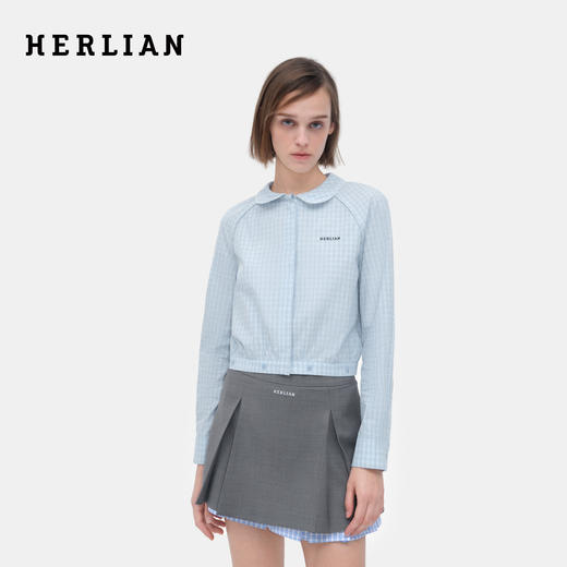 HERLIAN 2026年春季新品娃娃领花边女士长袖宽松短版显瘦衬衫 商品图0