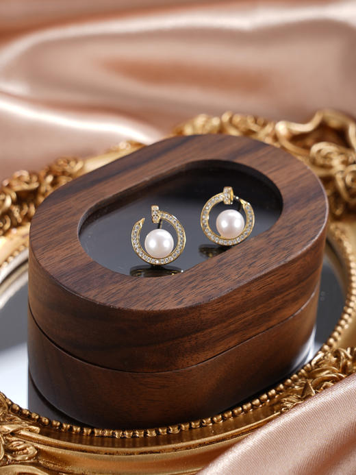 子佩集【珠潭映月】银S925珍珠惜王妃耳钉【XXED012】6mm珠镀金日月潭半环2601 商品图8