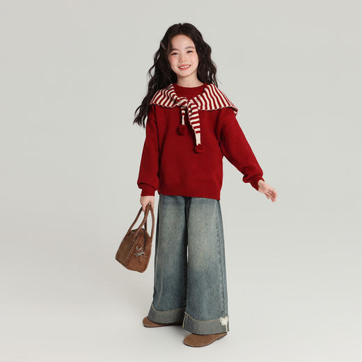 【秒杀】新年毛衣 暖红披肩条纹毛衣 商品图2