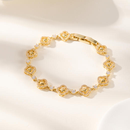 三彩2026新款镀金镶锆石四叶草窗花可旋转手链国风复古松弛文艺 商品图2