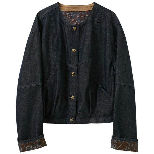 三彩2026春季新款牛仔外套显瘦开衫圆领长袖宽松上衣复古松弛S 商品图4