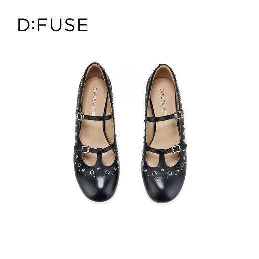 Dfuse迪芙斯2026春季新款圆头双条带铆钉甜酷朋克玛丽珍粗跟单鞋DFE1111046 商品图14