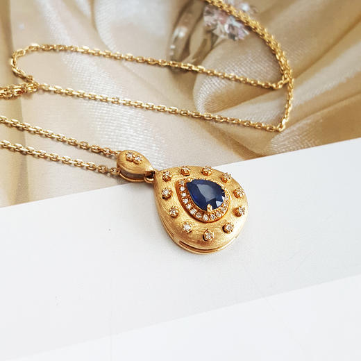 【天然正品】AU750黄金镶钻镶天然水滴型0.40克拉皇家蓝蓝宝石吊坠项链18.2*11.1*6.0MM(皆取最大值)链长：44CM（长度可调节） 231225TJ30 商品图2