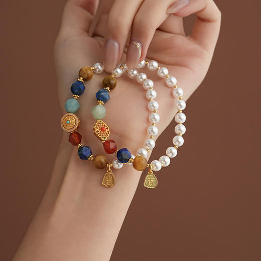 【锦愿·敦煌贝珠手串】敦煌福泽小众设计款青金石贝珠手串 敦煌风虎眼石手饰 商品图5