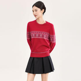 「高货wl」全新升级【铂金会员293/天猫399/差价106】(10236)洛诗琳新年系列羊毛上衣2026新款费尔岛提花针织毛衣女