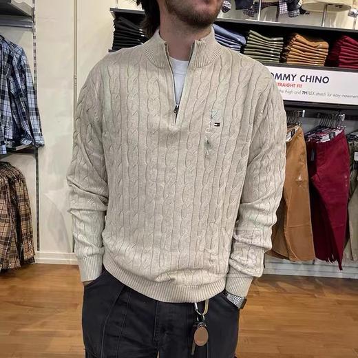 F010772秋冬男装绞花肌理半拉链立领全棉针织衫毛衣 商品图4
