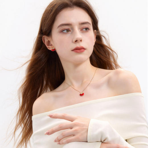 三彩2026新款玲珑相思豆正红滴釉镶锆石耳钉S925银针国风极简女 商品图2