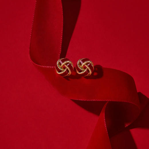 三彩2026新款扭结酒红滴釉耳钉S925银针国风立体麻花金边氛围感女 商品图1