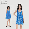 复古质感』桑罗蓝白格纹睡裙桑蚕丝海岛度假双面可穿短裙 商品缩略图4