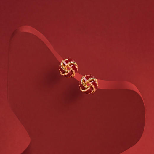 三彩2026新款扭结酒红滴釉耳钉S925银针国风立体麻花金边氛围感女 商品图2