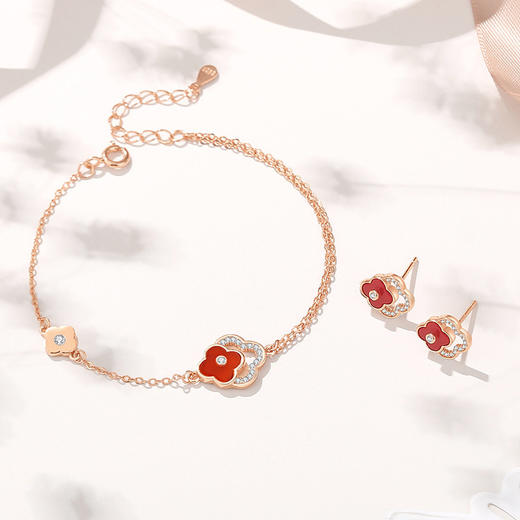 【双倍幸运】双层四叶草纯银玛瑙耳饰【JHY-E001282M-B】 商品图3