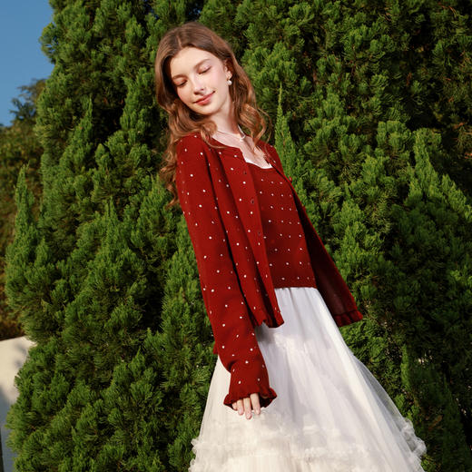 三彩2026春季新款复古波点针织衫套装吊带开衫两件套短款长袖M 商品图2