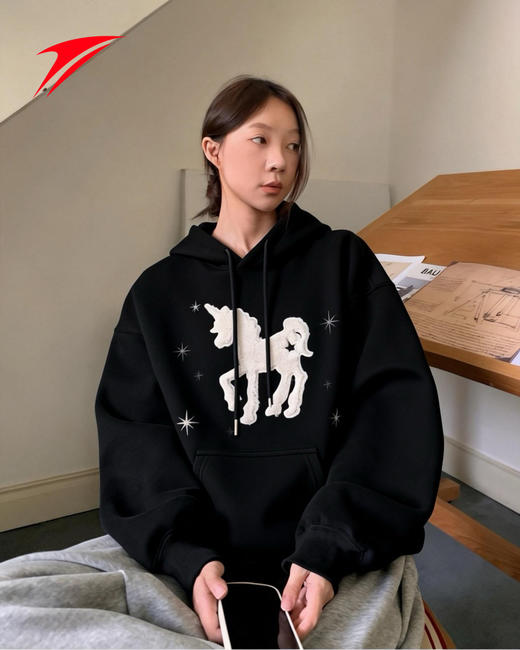 金莱克马年连帽卫衣男女款春季简约百搭宽松打底衫情侣外套卫衣JLK6211 商品图5