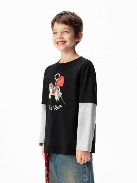 【春上新】8楼摩安珂儿童little MO&Co.26年春季新款100%棉男女同款5A针织抗菌拼接长袖T恤KBF1TEE20【吊牌价： 329元 ，活动价：296元】 商品图6