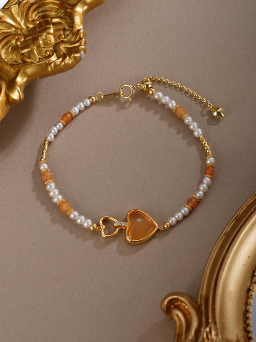 子佩集【灵珀珍爱】银S925珍珠惜王妃手链【SGB0747008】2.8mm珠爱心镀金2601 商品图8