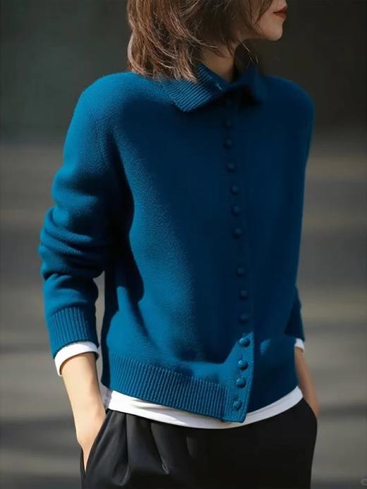 F010703冬季新款松软羊毛可立领可翻领纽扣针织开衫毛衣 商品图4