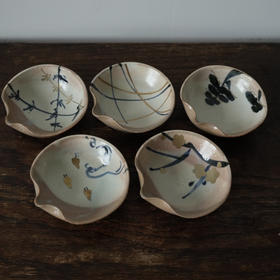 日本清水烧手绘贝壳小碟 全新保存品 X1455