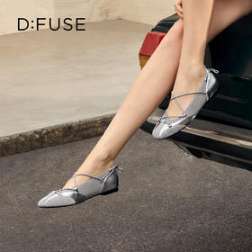 Dfuse迪芙斯2026春季新款方头羊皮网布拼接交叉绑带芭蕾舞鞋玛丽珍单鞋DFE1111090
