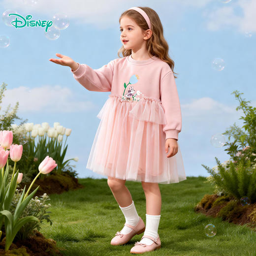 迪士尼（Disney）女童长袖连衣裙甜美休闲外穿拼接卫衣网纱连衣裙2026春季新款裙装ZD1FQ003 商品图5