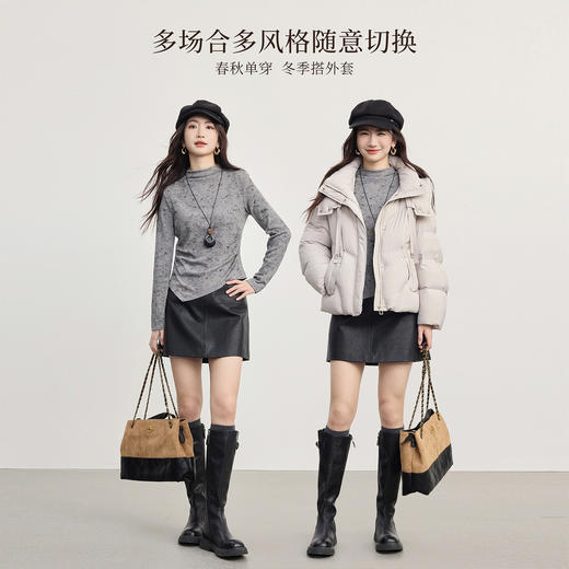 【1/21新品】熙世界晕染撒银半高领T恤打底衫女士秋冬内搭特别漂亮的掐腰上衣 商品图2