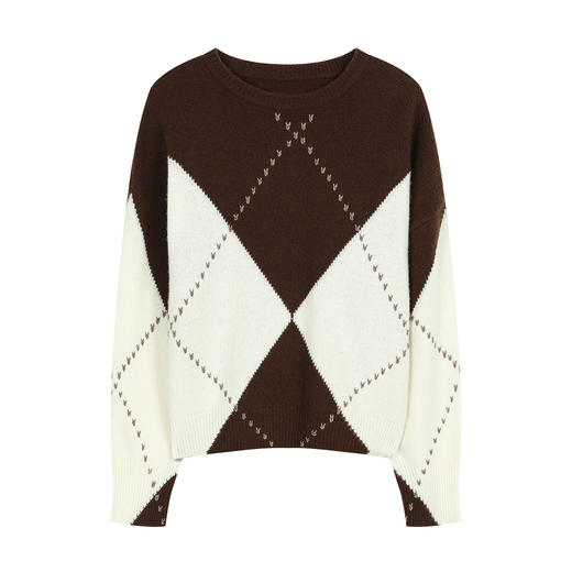 NEELLY纳俪商场同款冬新款菱格纹圆领针织衫女设计感宽松软糯上衣N25112A01125 商品图3