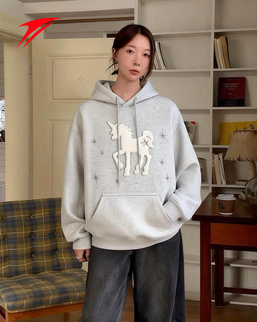 金莱克马年连帽卫衣男女款春季简约百搭宽松打底衫情侣外套卫衣JLK6211 商品图3