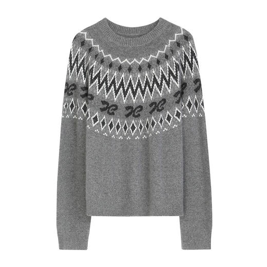 NEELLY纳俪商场同款冬季新款民族提花圆领撞色毛衣女提花显瘦上衣N25114A04574 商品图3