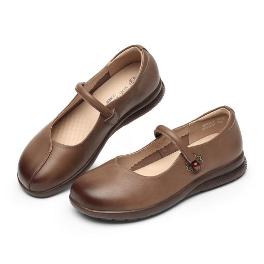 真皮软底玛丽珍鞋女平跟一字带扣奶奶鞋舒适单鞋6C1018-2 商品图3