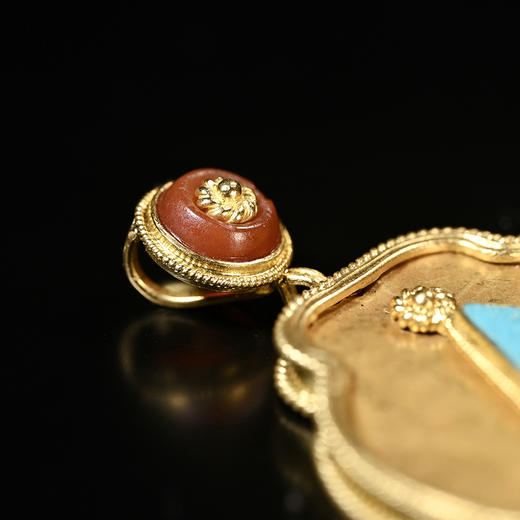 夏商绿松石嵌片+西亚高古金片+红玛瑙项坠 商品图5