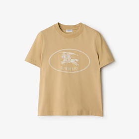 BURBERRY 巴宝莉 女士马术骑士印章刺绣棉质圆领短袖T恤 卡其色 8110926 B8626