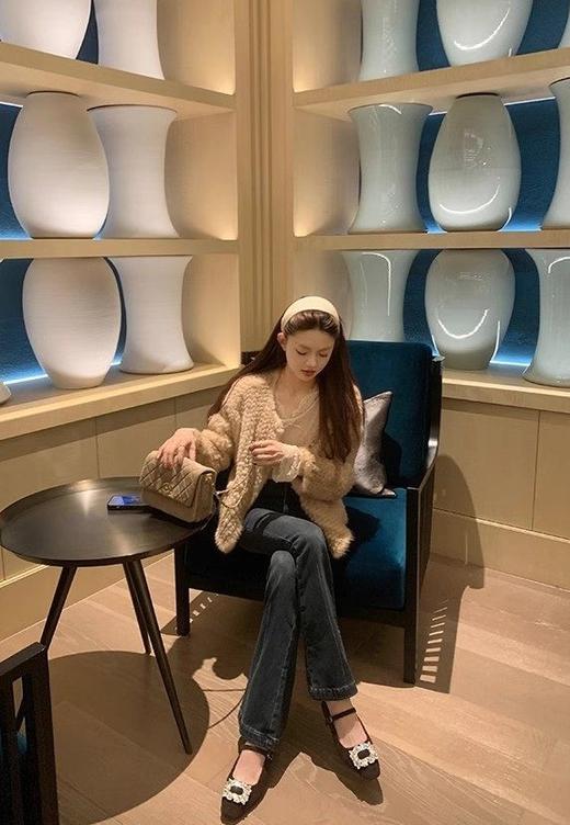 水钻毛呢玛丽珍秋冬加绒方头一字带小粗跟保暖法式女神鞋 商品图14