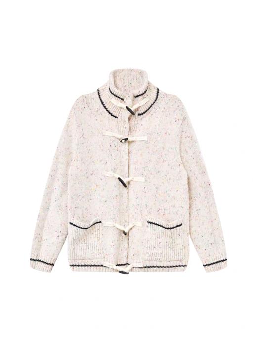 出逃赤岗西/25AWE013/慵懒羊毛立领牛角扣彩点宽松针织毛衣外套 商品图4